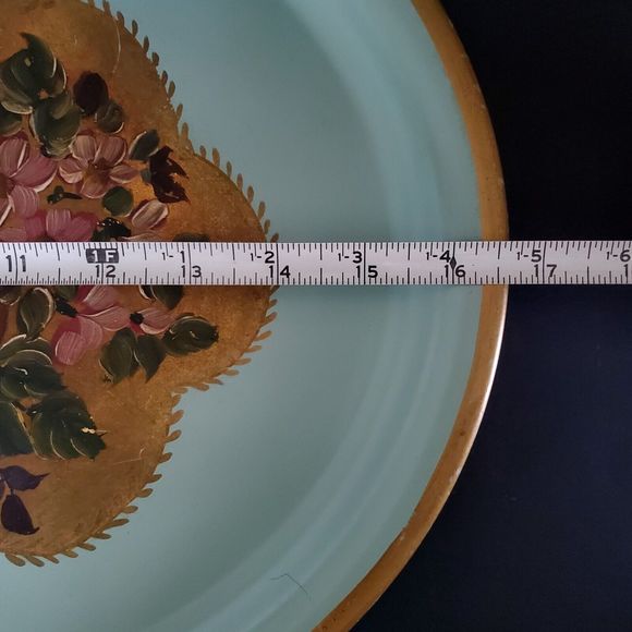 60s Toleware Hand Painted Metal Oval Tray 16.5" x 13.5" Bar Kitchen Serving Vtg - Picture 6 of 10